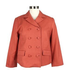 Blazer Double Breasted Gathered Back Waist Front Flap Pockets Orange Size 6P